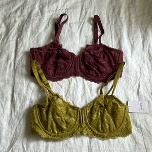 Two Auden Lace Balconette Bras, 34D & 36D